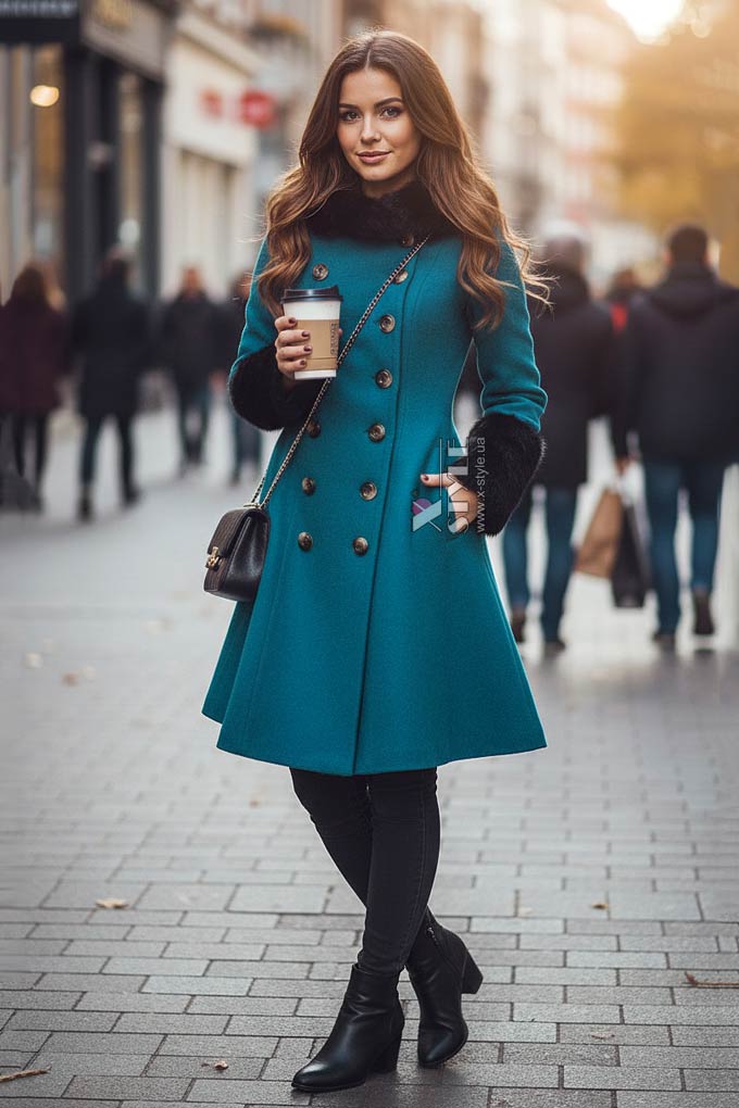 Зимнее шерстяное пальто с капюшоном и мехом X92