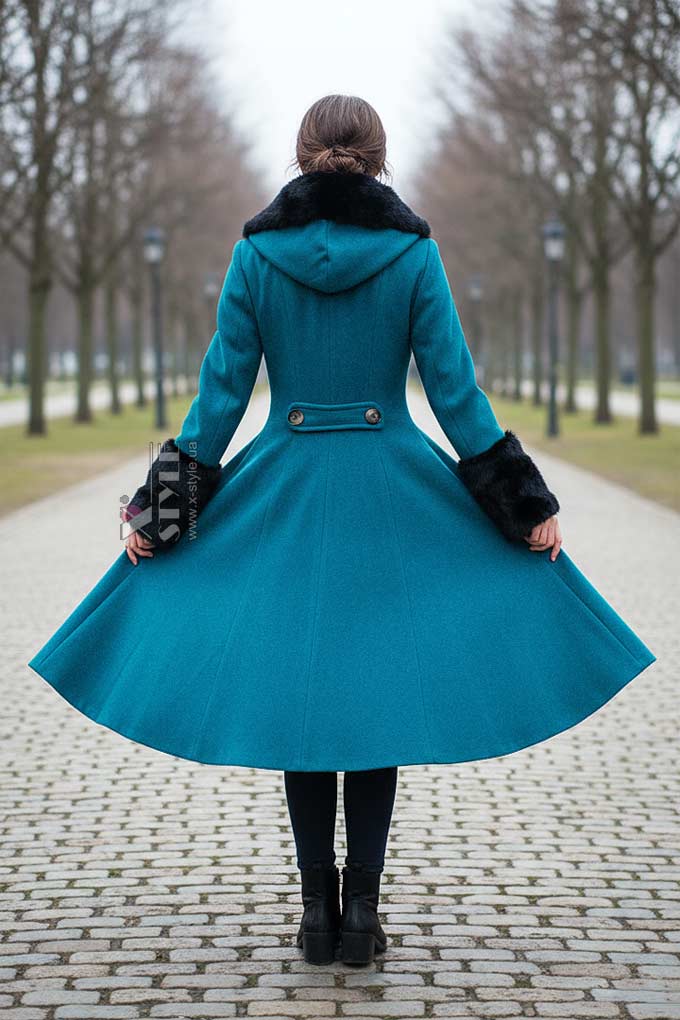 Зимнее шерстяное пальто с капюшоном и мехом X92