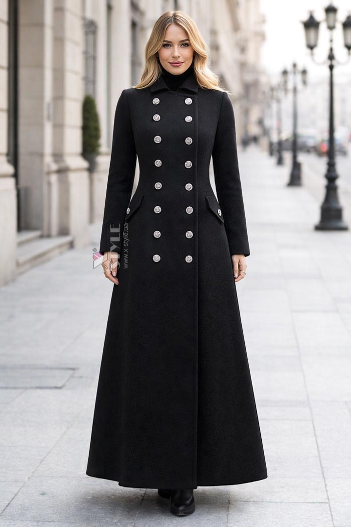 Длинное зимнее женское пальто из шерсти X068 (115068)