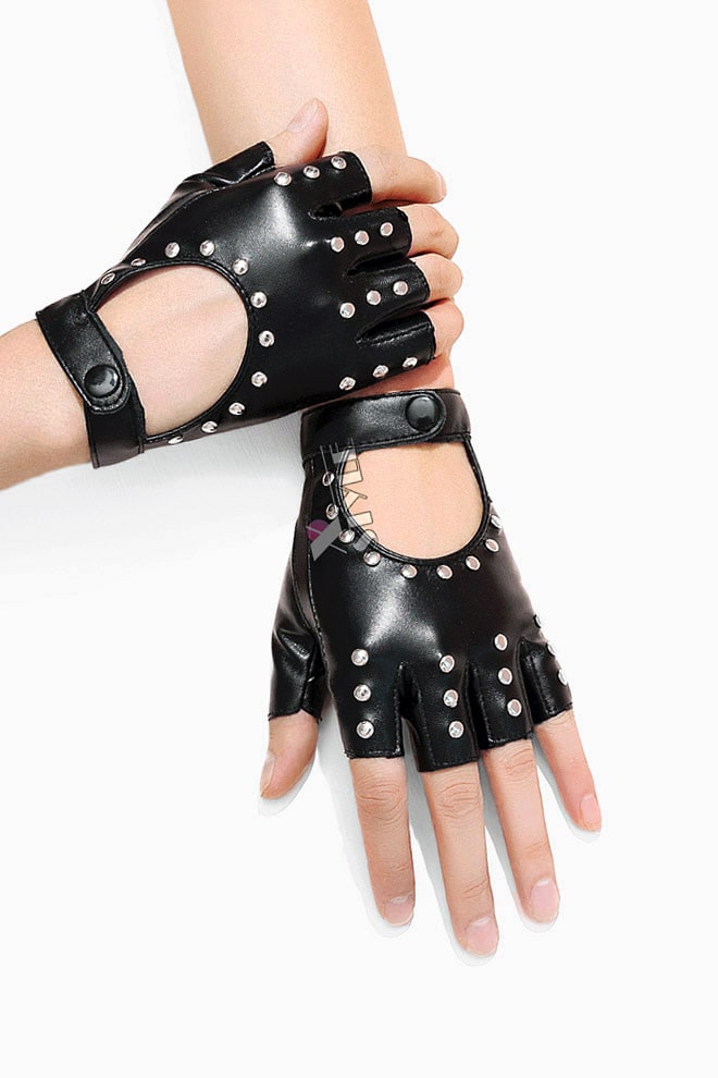 Жіночі шкіряні рукавички з клепками X1190