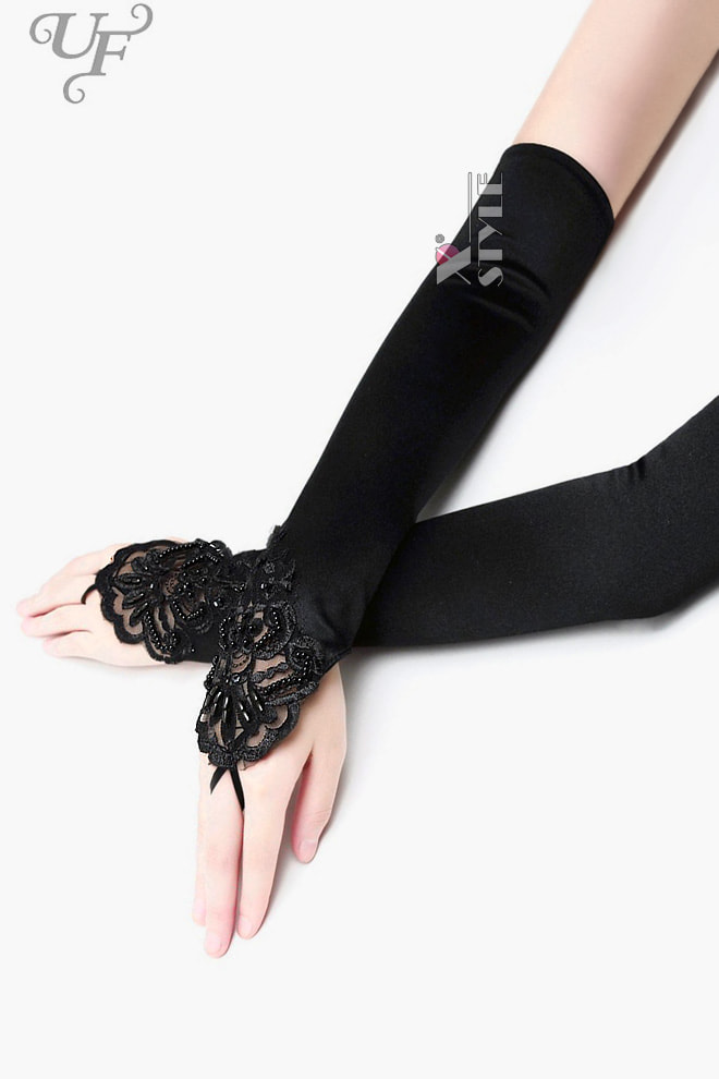 Satin Gloves with a Loop and Beads