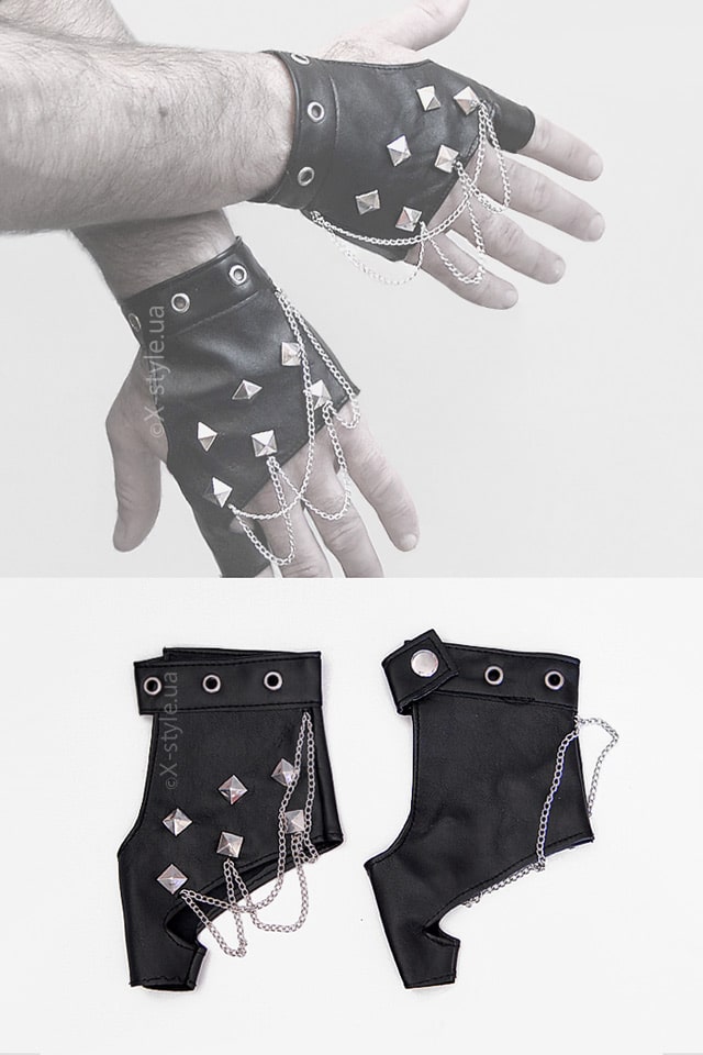 Мужские перчатки без пальцев с цепями C1185