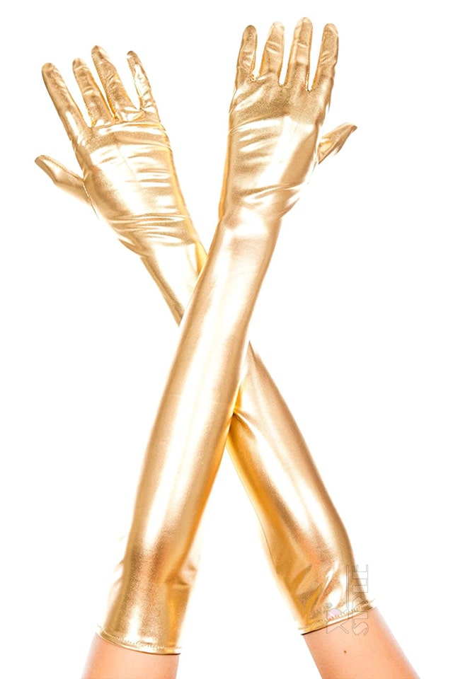 Long Shiny Wet Look Golden Gloves C1189