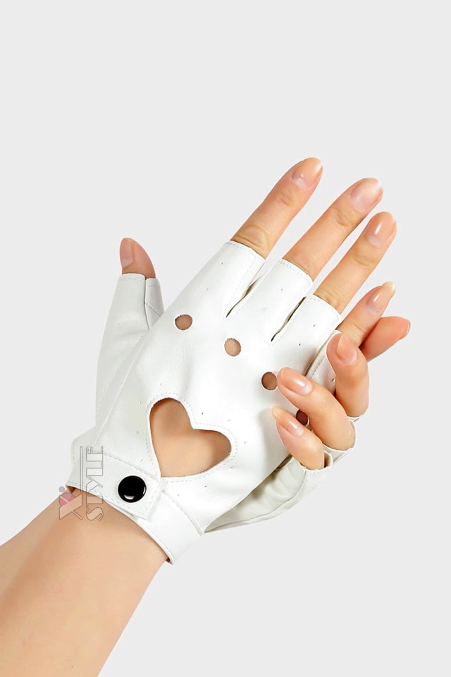 Білі шкіряні рукавички без пальців X208