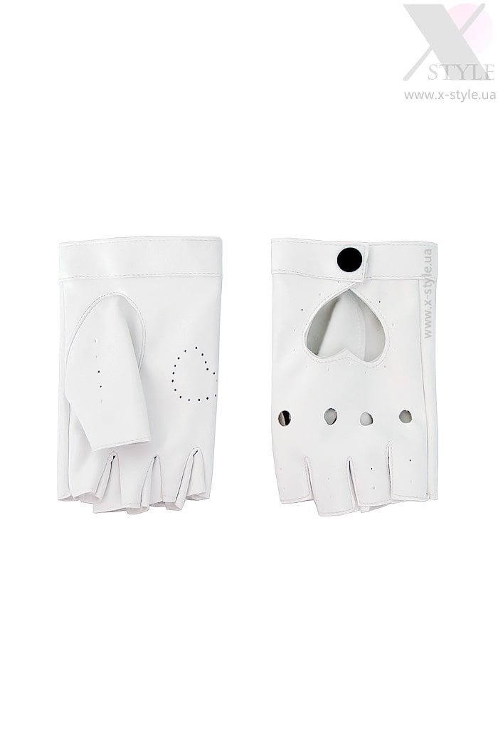 Білі шкіряні рукавички без пальців X208