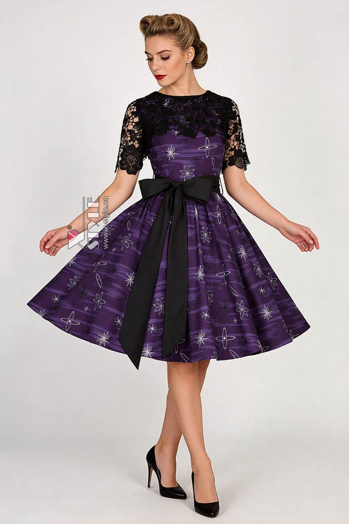 Vintage dress with a full skirt, shawl and belt (105464)