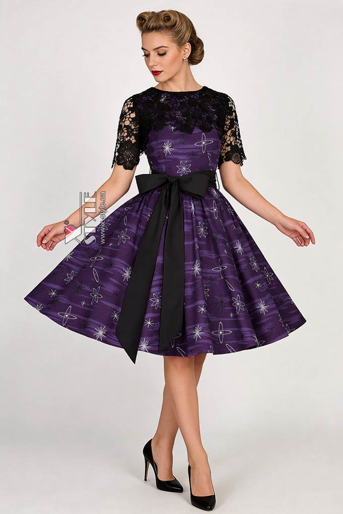 Винтажное платье с широкой юбкой, шалью и поясом