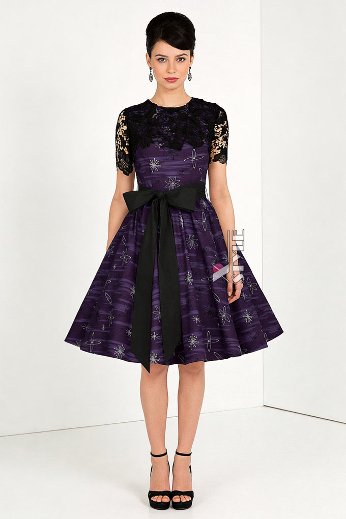 Винтажное платье с широкой юбкой, шалью и поясом