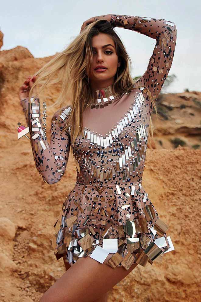 Дзеркальна сукня Selina тілесного кольору (129247)