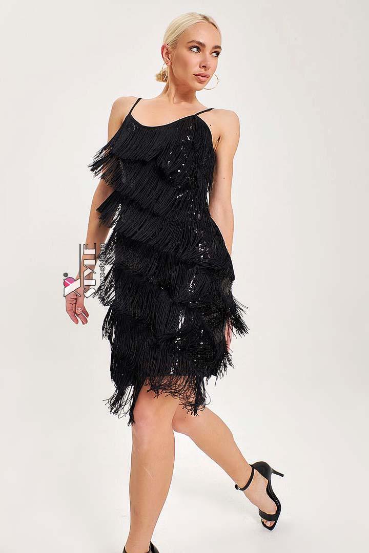 Black Glitter Dress with Fringe X5585