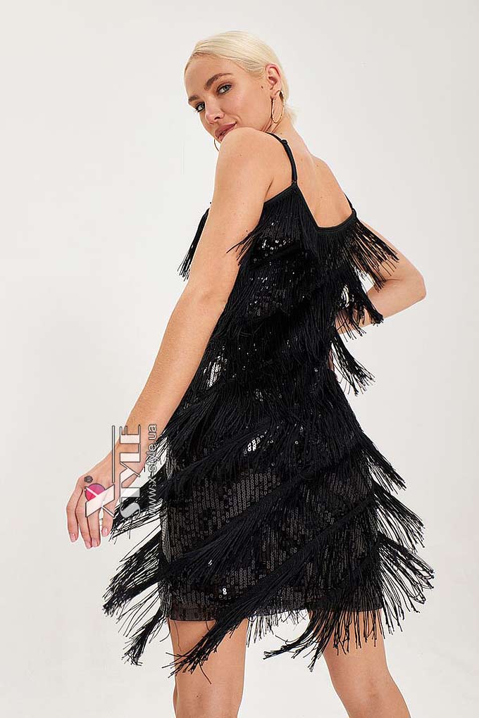 Black Glitter Dress with Fringe X5585