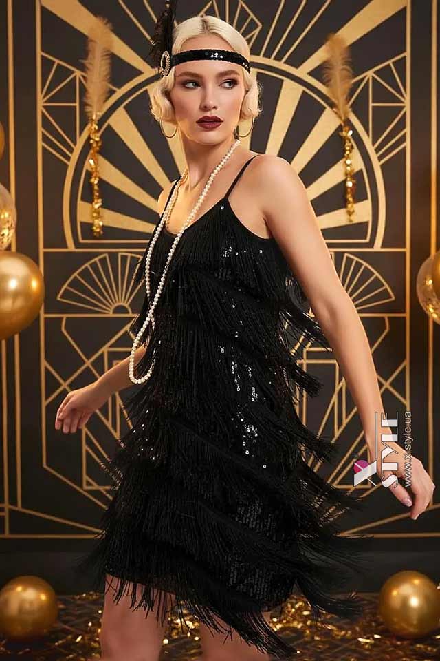 Black Glitter Dress with Fringe X5585 (105585)