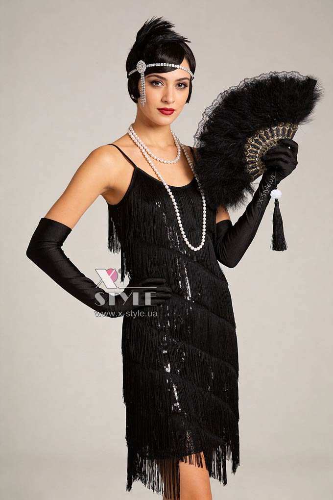 Сверкающее черное платье с бахромой Gatsby Girl