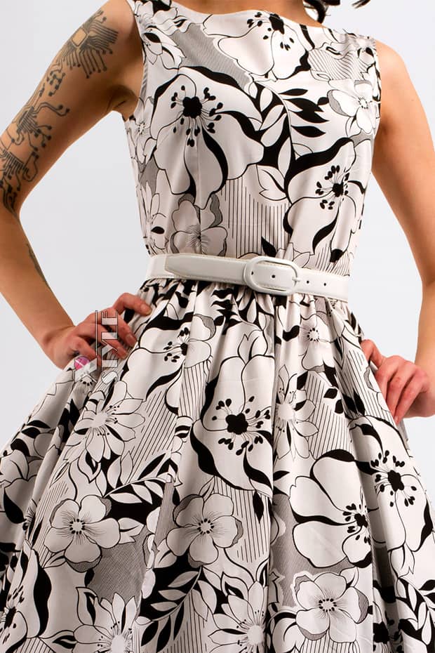 Цветочное хлопковое ретро-платье с поясом X5352