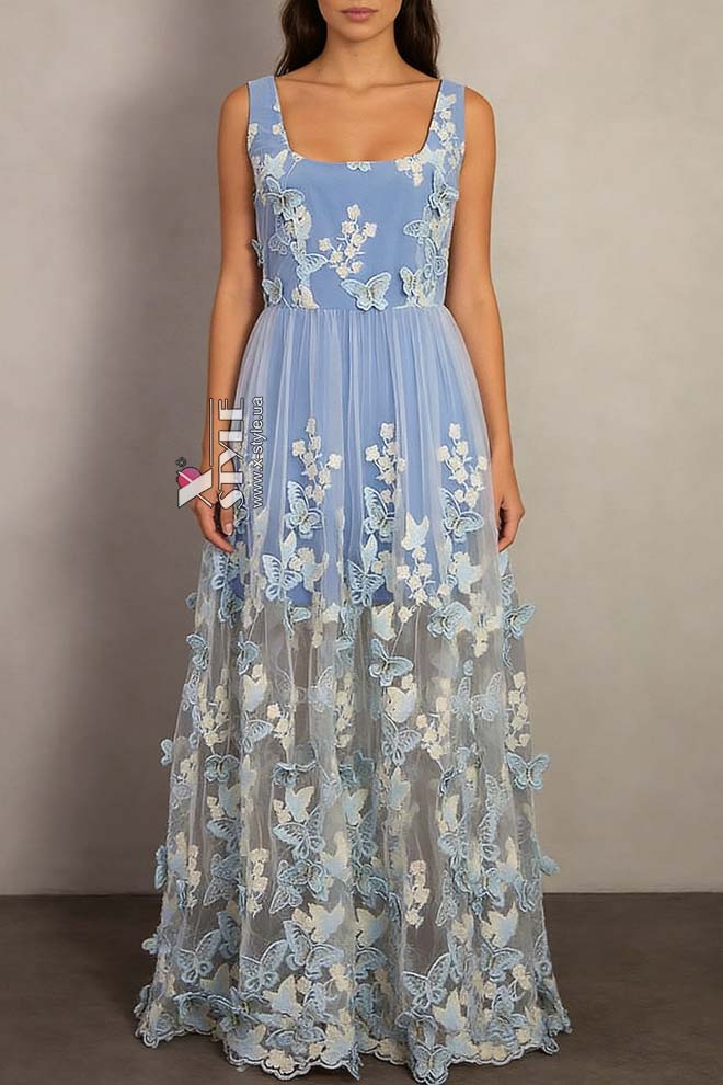 Длинное платье Sky Garden с объемной вышивкой
