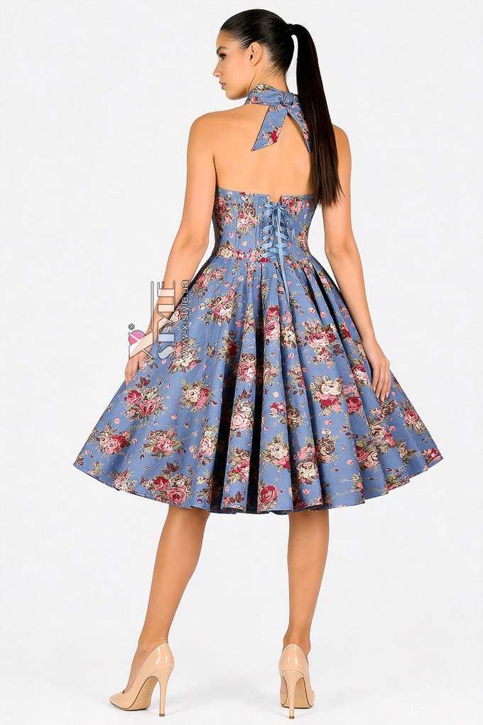 Винтажное летнее платье с корсетом и цветочным узором