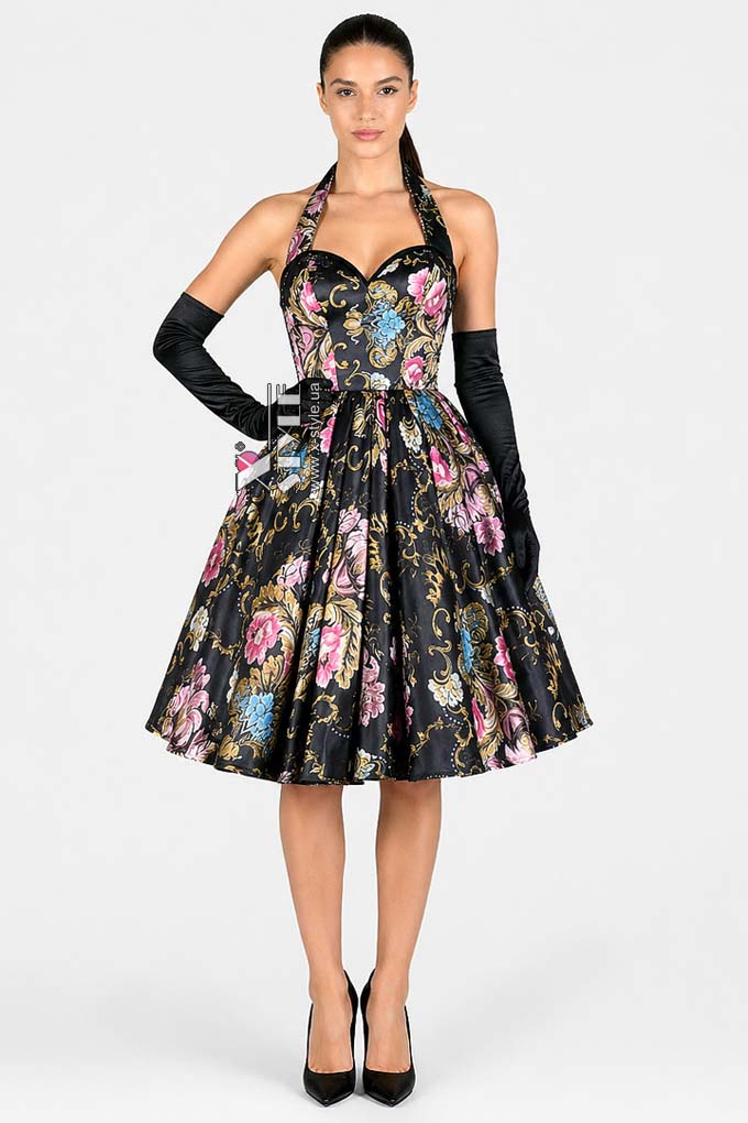 Винтажное вечернее платье из парчи с корсетом и цветочным узором