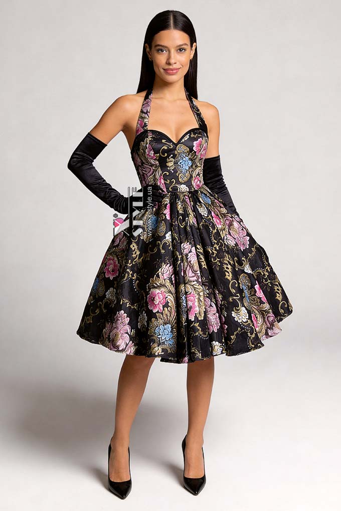 Винтажное вечернее платье из парчи с корсетом и цветочным узором