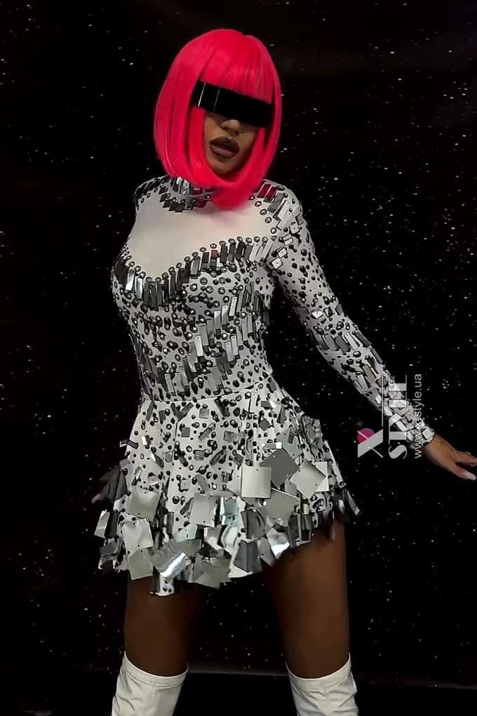 Selina White Futuristic Mirror Bodysuit Dress