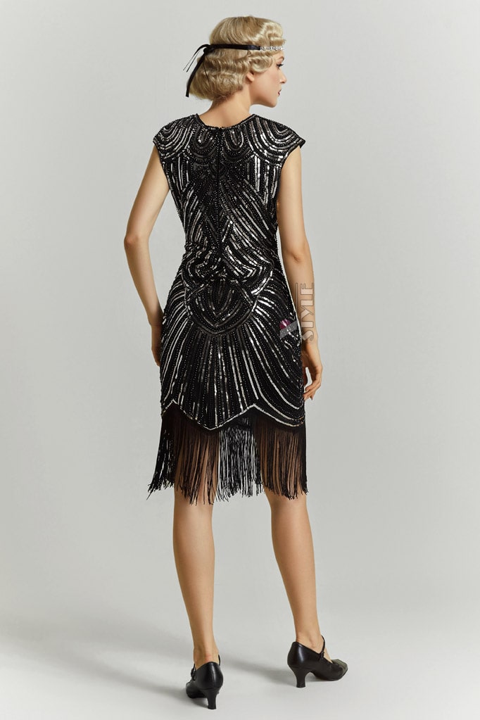 Elegant Black Flapper Dress with Sequins X5532