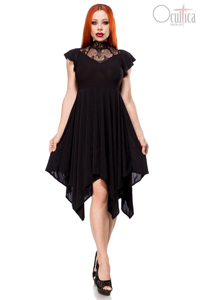Asymmetric Dress with Lace and Cap Sleeves