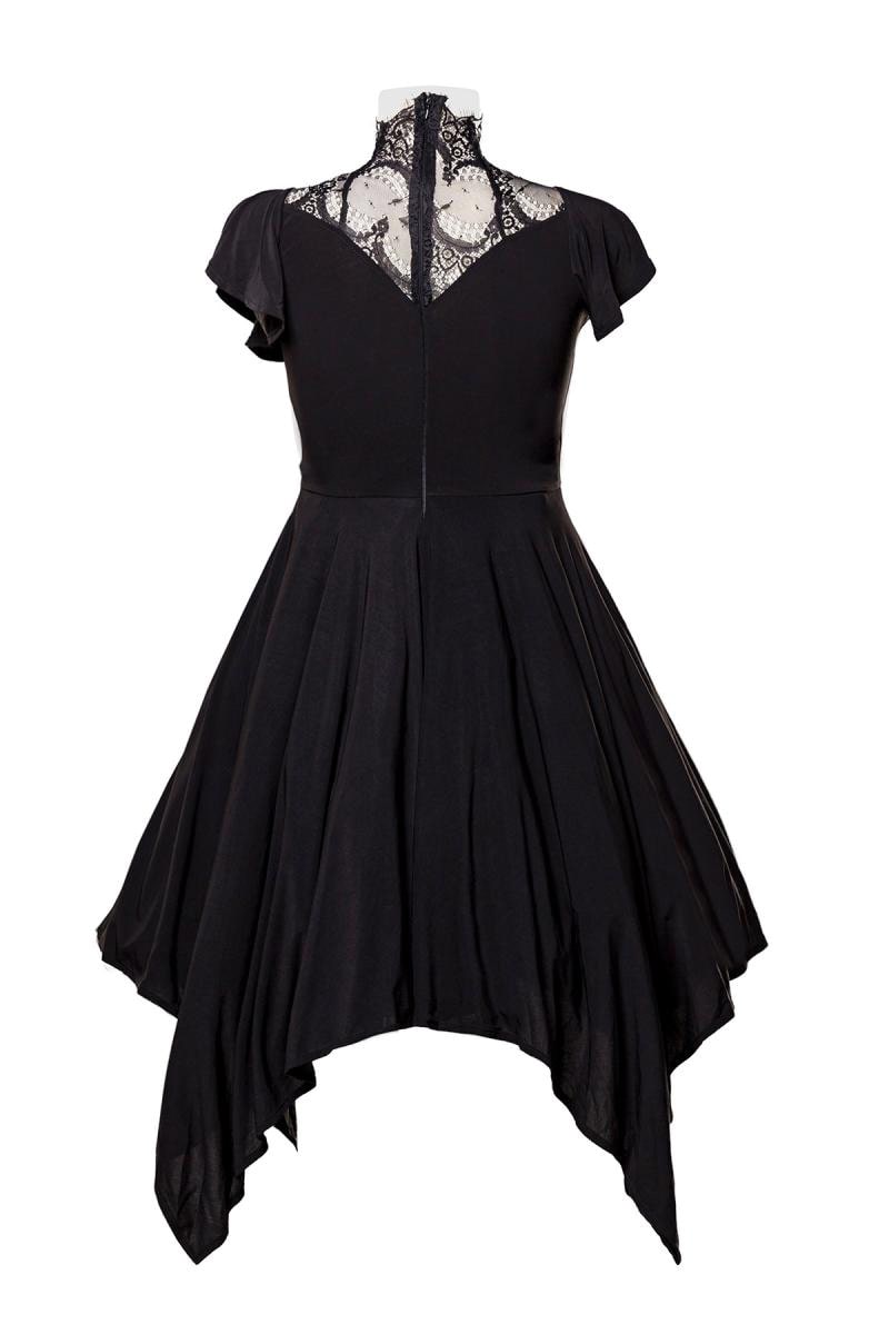 Asymmetric Dress with Lace and Cap Sleeves