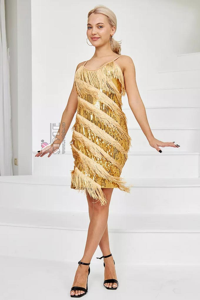 Блестящее платье с бахромой Sabrina Gold