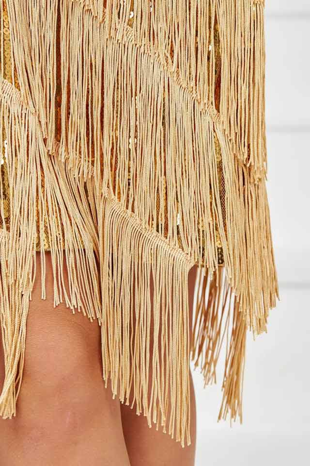 Блестящее платье с бахромой Sabrina Gold