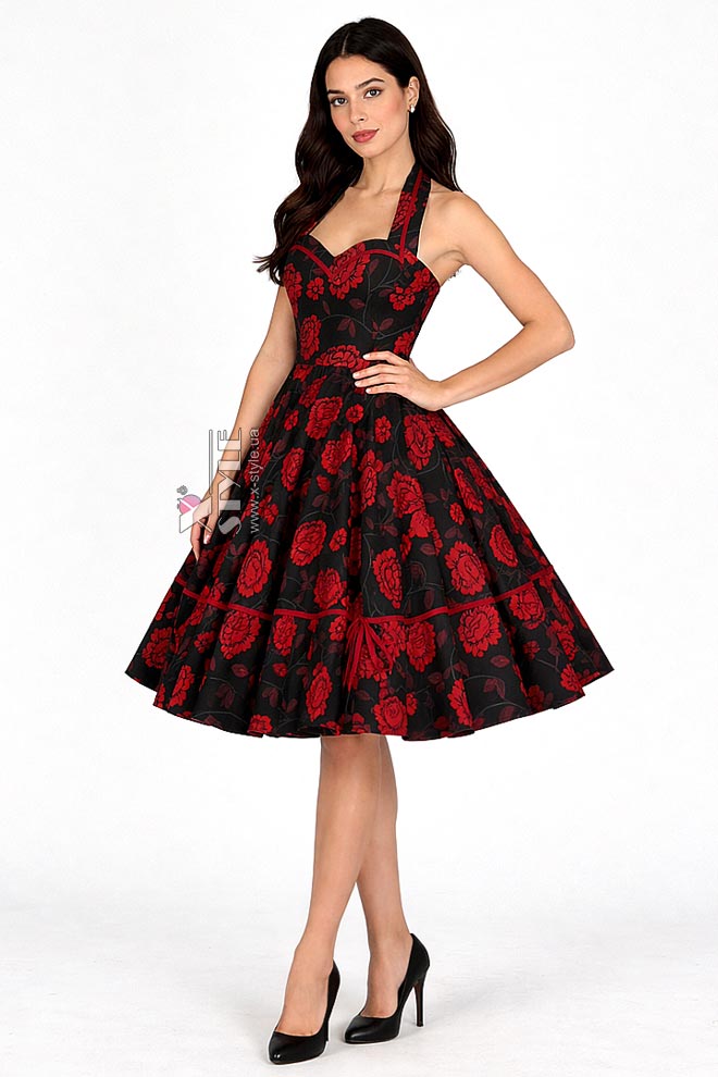 Вінтажна сукня з вирізом у формі серця, чорно-червона