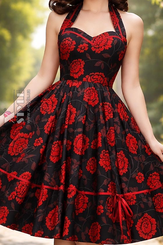 Вінтажна сукня з вирізом у формі серця, чорно-червона