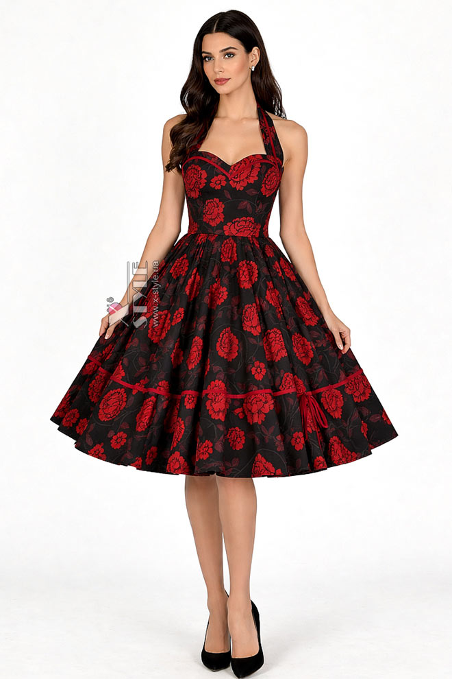 Вінтажна сукня з вирізом у формі серця, чорно-червона