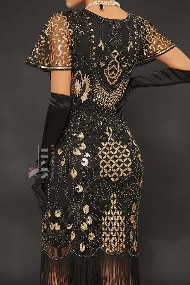 Винтажное платье с коротким рукавом, пайетками и бахромой