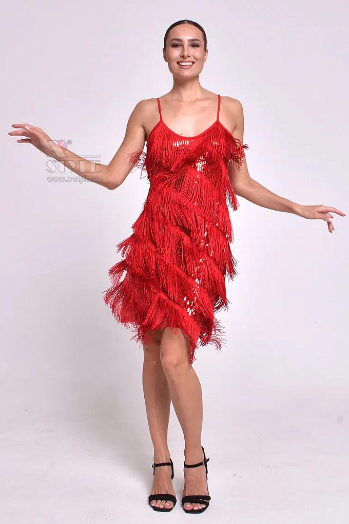 Сяюча червона сукня з бахромою в стилі Гетсбі