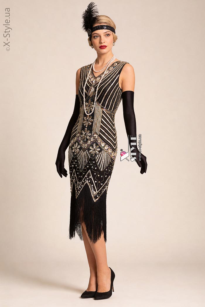 Костюм Gatsby Girl (платье, перчатки, повязка, бусы, мундштук)