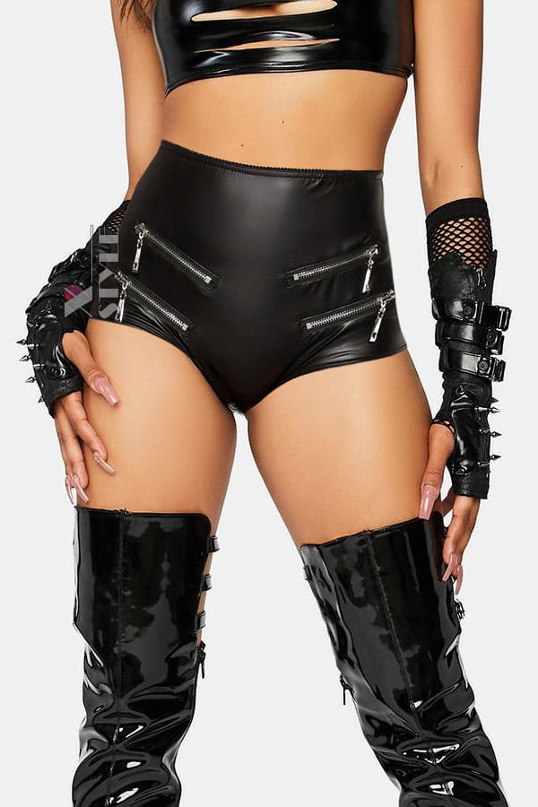 High Waisted Leather Look Shorts KC904