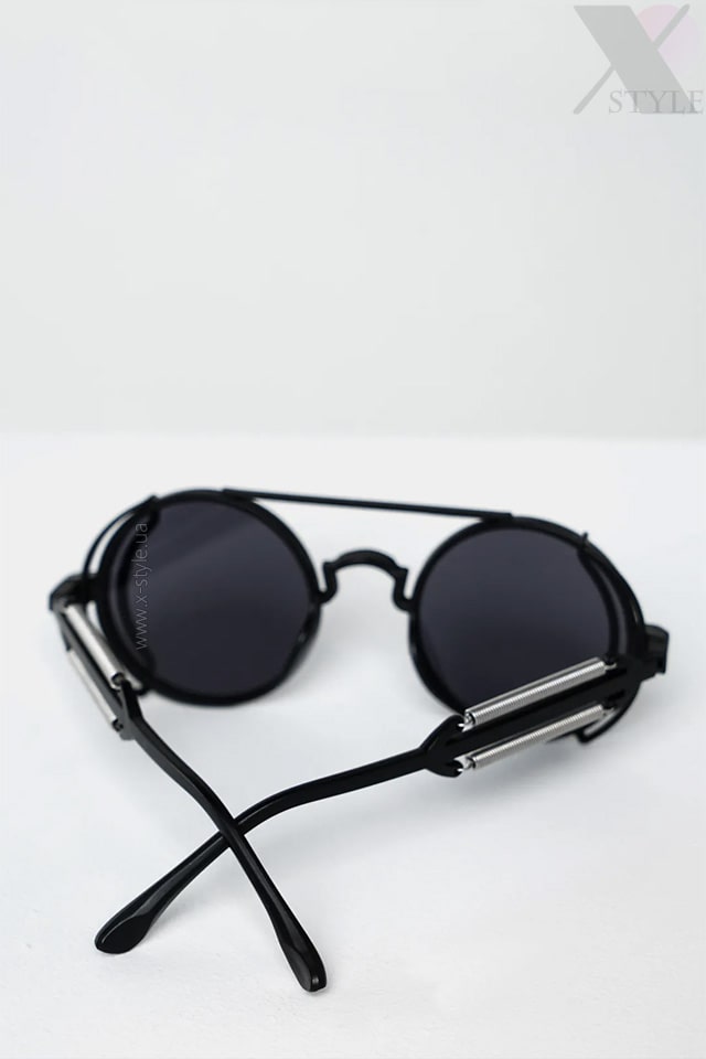 Grunge Punk Industrial Round Sunglasses - black