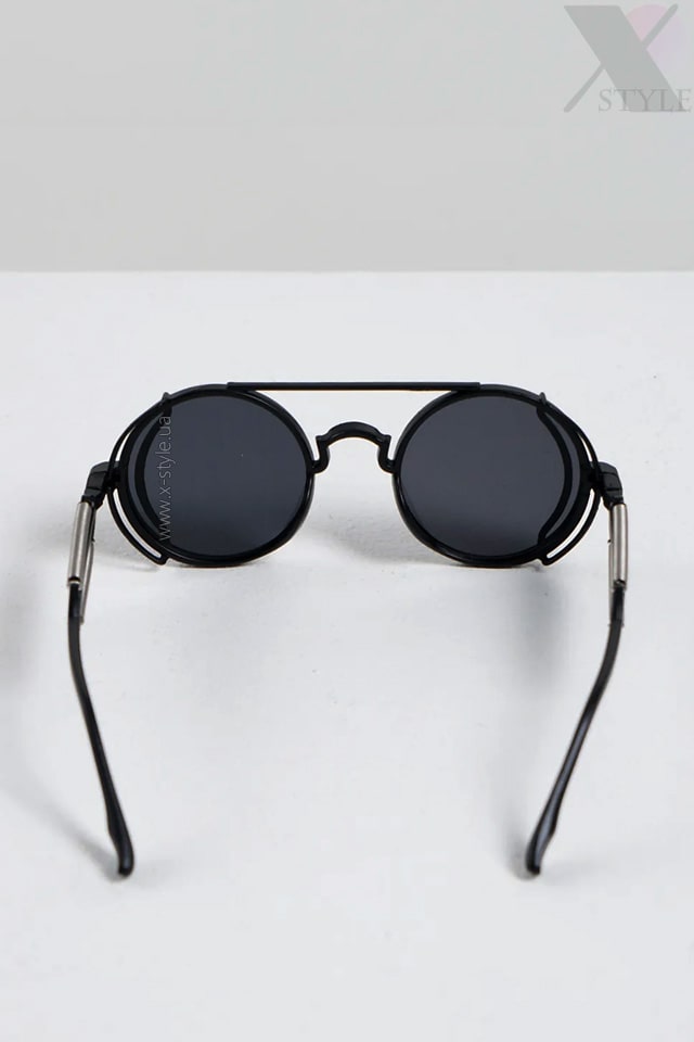 Grunge Punk Industrial Round Sunglasses - black