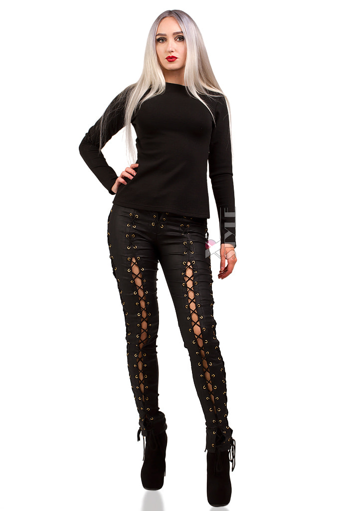 Women's Long Sleeve Top with Lacing and Mesh