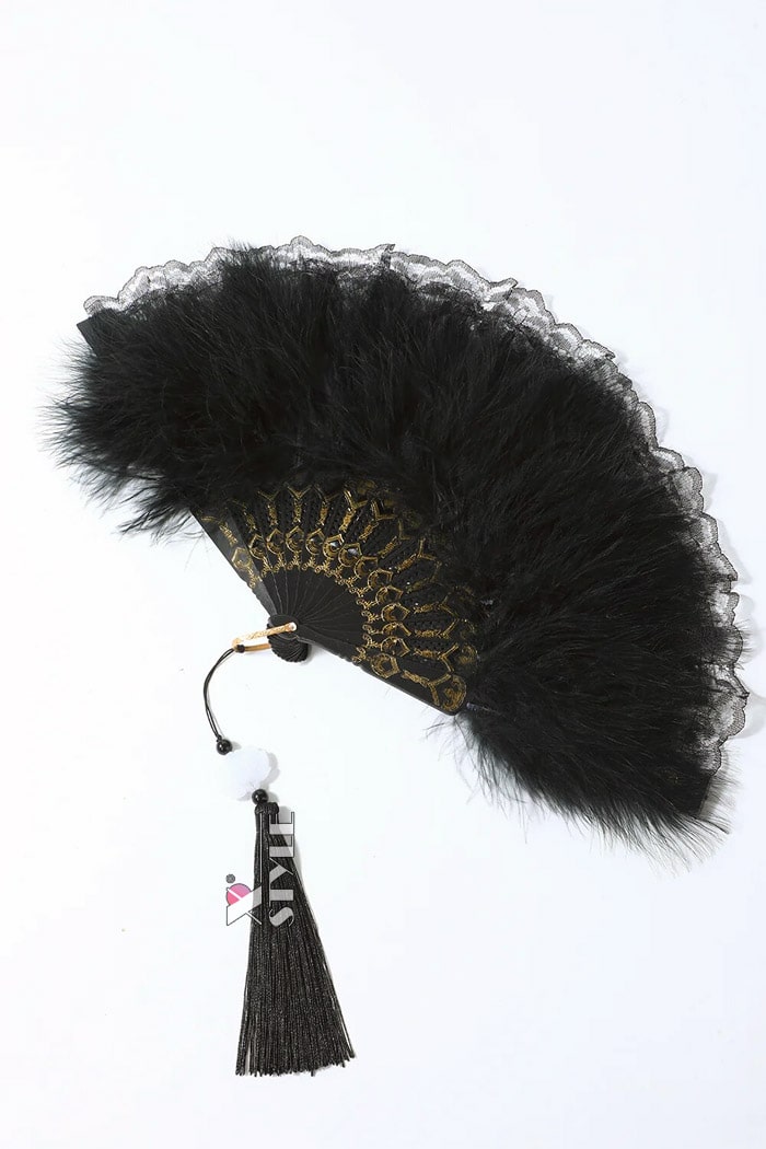 Gatsby 20's Lace Fan with Feathers