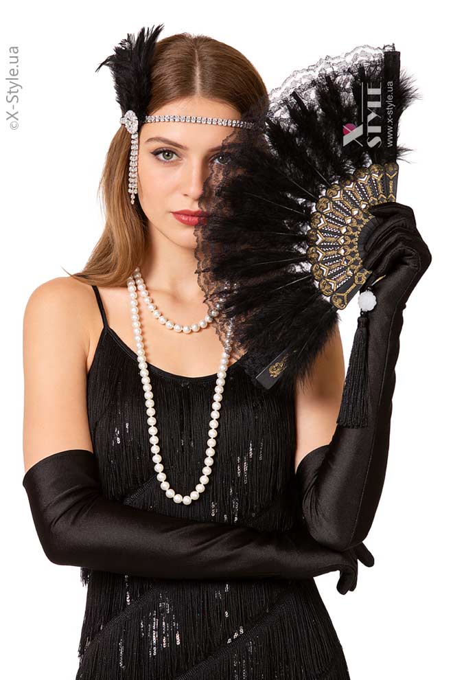 Повязка в стиле Гэтсби с камнями и перьями