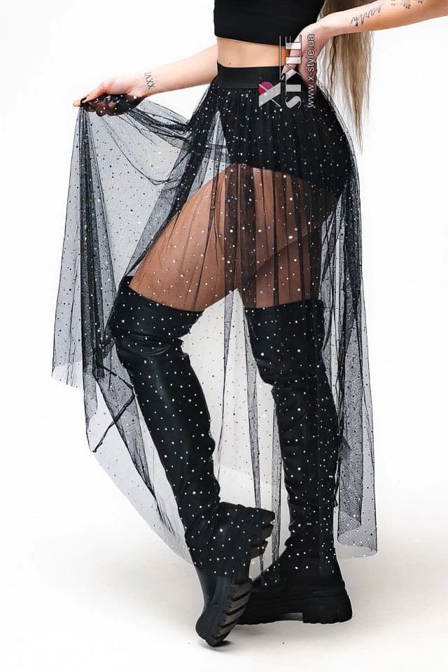 Rave Dive Glitter Sheer Skirt with Shorts