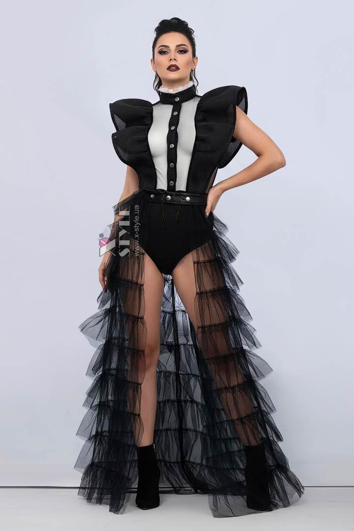 Длинная черная накладная юбка-шлейф X72171 (1072171)