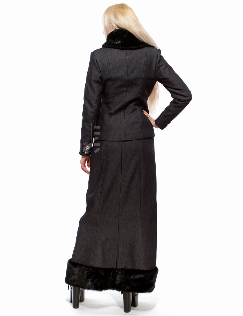 X-Style Long Denim Fleece Skirt with Faux Fur