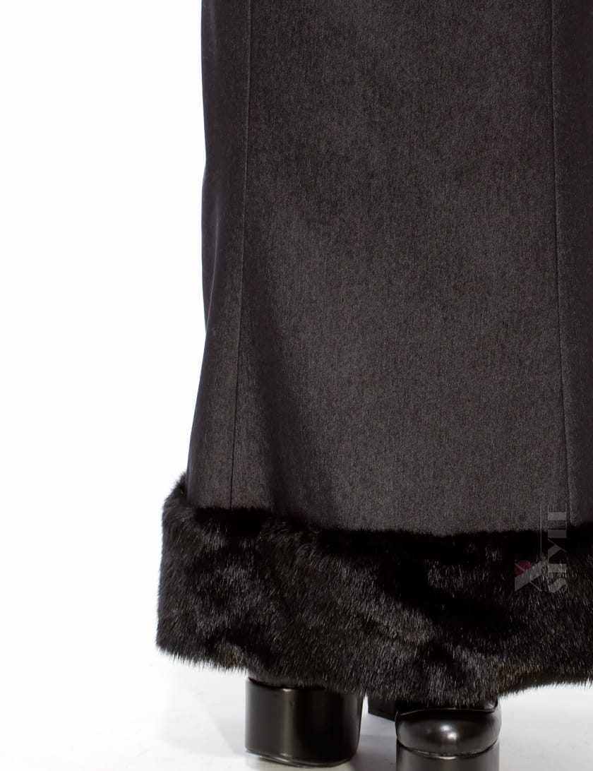 X-Style Long Denim Fleece Skirt with Faux Fur